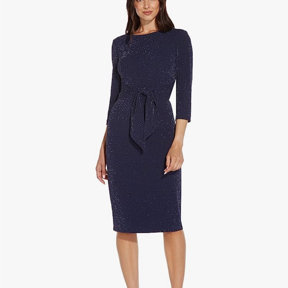 NWT Adrianna Papell Metallic Knit Navy Dress Size 6